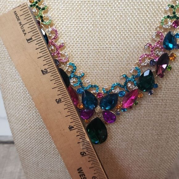 DRAMATIC STATEMENT NECKLACE & EARRINGS SET Costume Jewelry Prom Formal - Picture 7 of 12